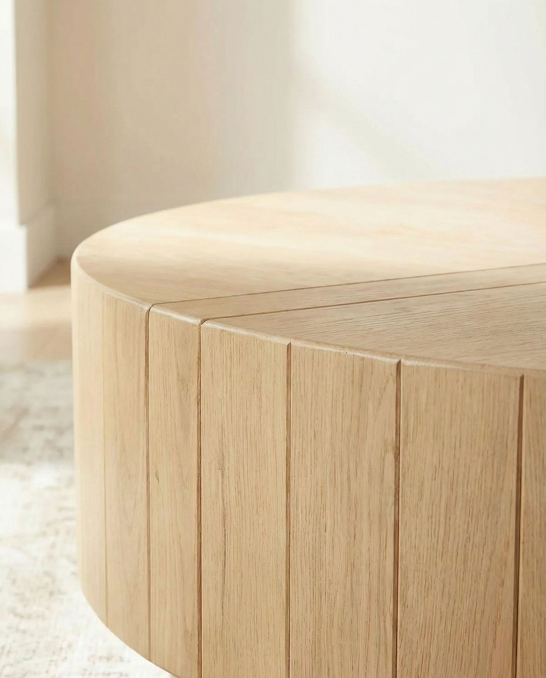 Wooden coffee table with a smooth finish in a neutral setting