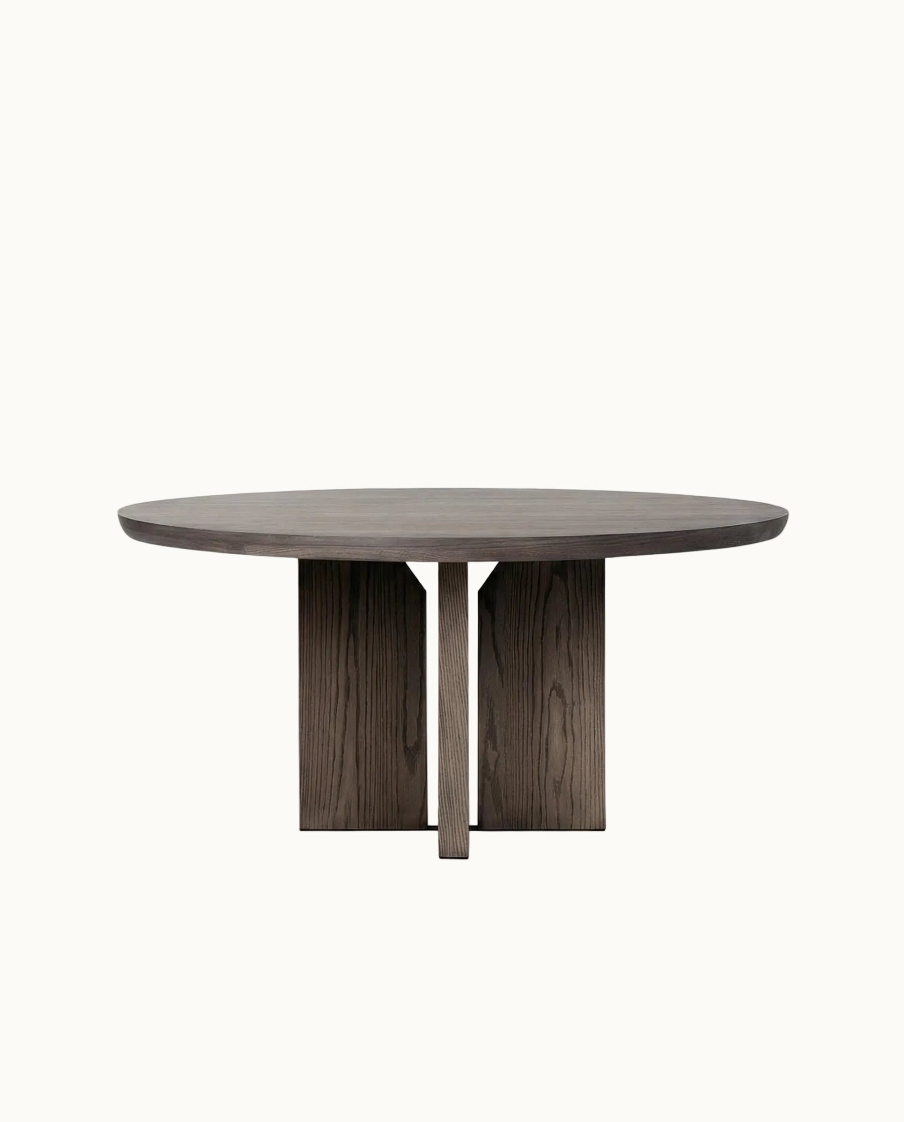 Round wooden table with a minimalist design on a white background